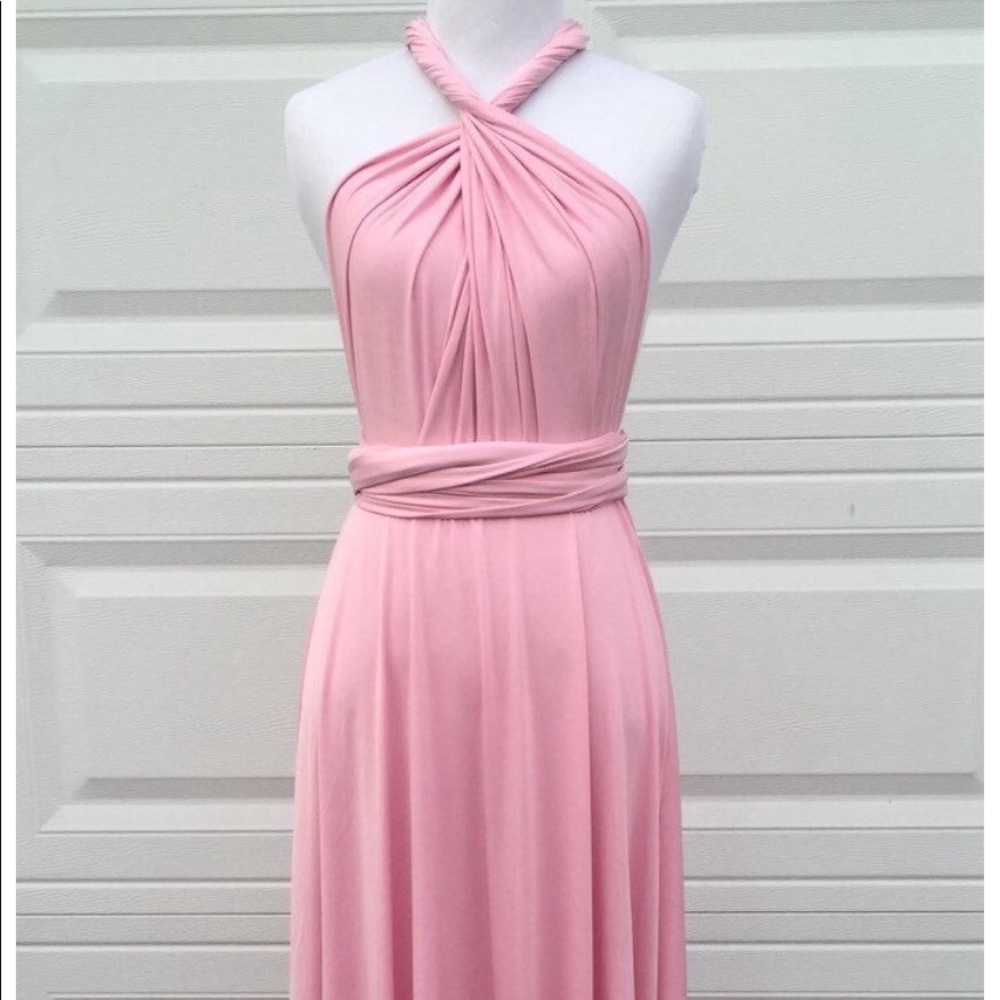 Blush pink maxi convertible bridesmaid dress